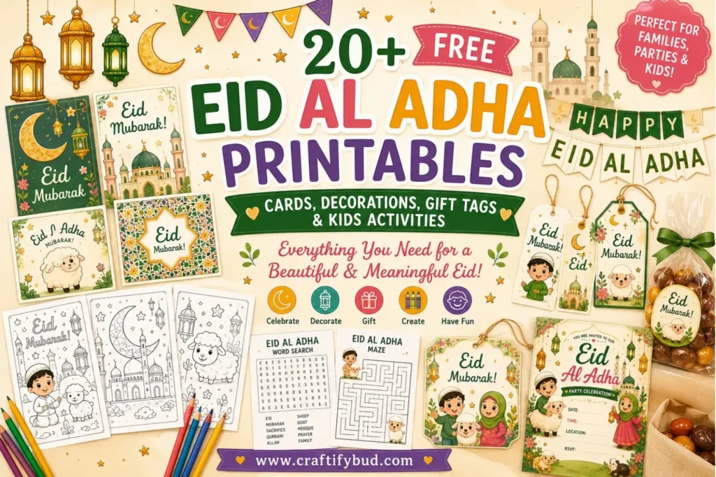 20+ Free Eid Al Adha Printables (Cards, Decorations, Gift Tags & Kids Activities)