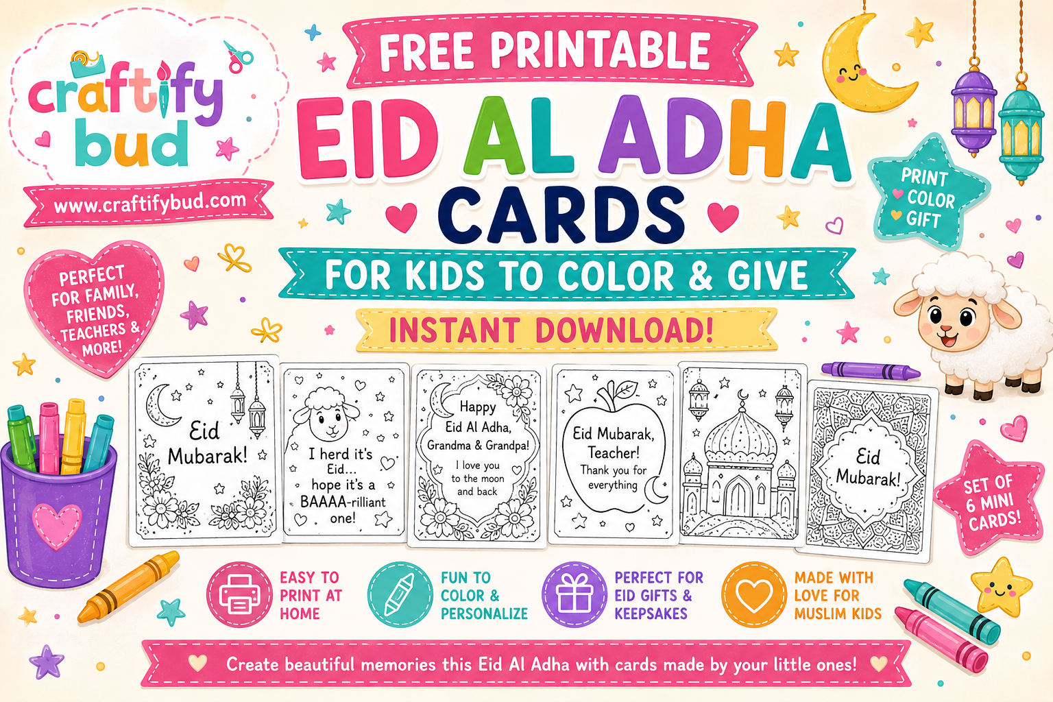 Free Printable Eid Al Adha Cards for Kids to Color & Give (Instant Download!)
