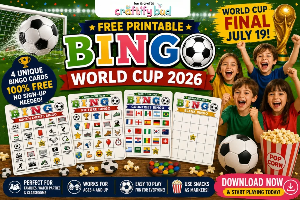 Free World Cup Bingo Cards Printable for Kids — 2026
