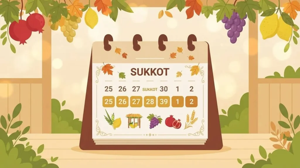 When is Sukkot coloring pages for kids 2026 calendar September 25 to October 2