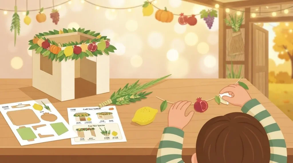 Paper sukkah and lulav craft templates for kids
