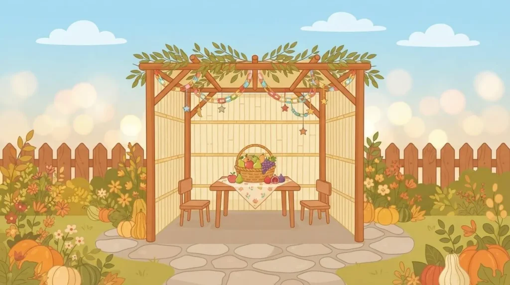 A simple sukkah in a garden explained for kids