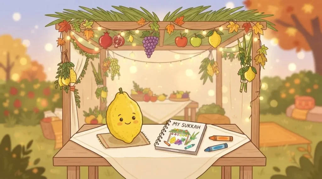 Simple Sukkot coloring pages etrog and sukkah for toddlers