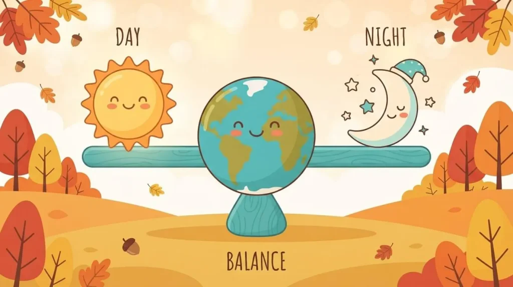 Simple autumn equinox explainer for kids day and night balance