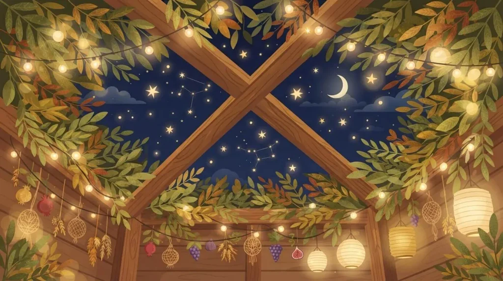 Leafy schach roof with stars showing through the gaps