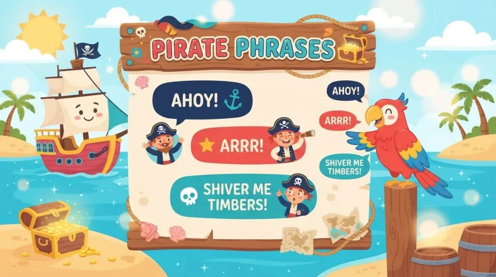 Printable pirate phrases cheat sheet for kids
