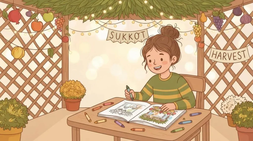 Detailed decorated sukkah coloring page for older kids