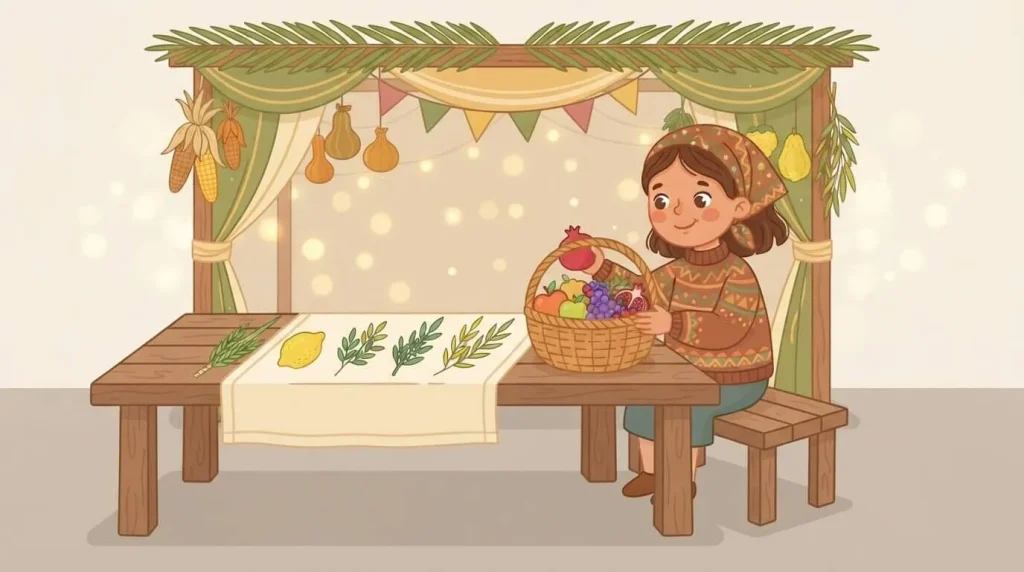 Child sorting harvest fruit while learning about the four species
