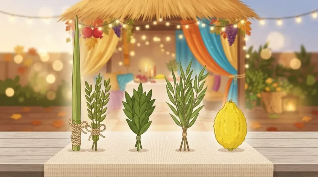 The four species of Sukkot lulav etrog hadass and aravah