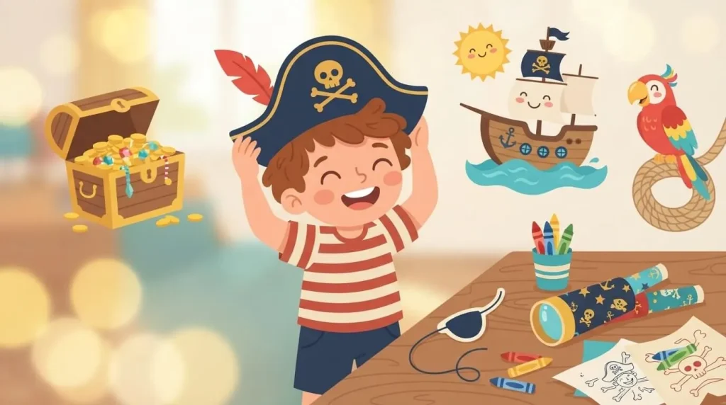 Printable pirate hat eye patch and telescope costume
