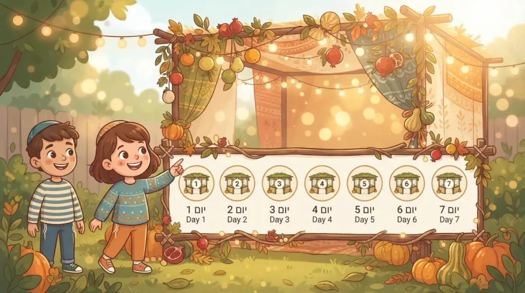 Seven day Sukkot calendar strip for kids