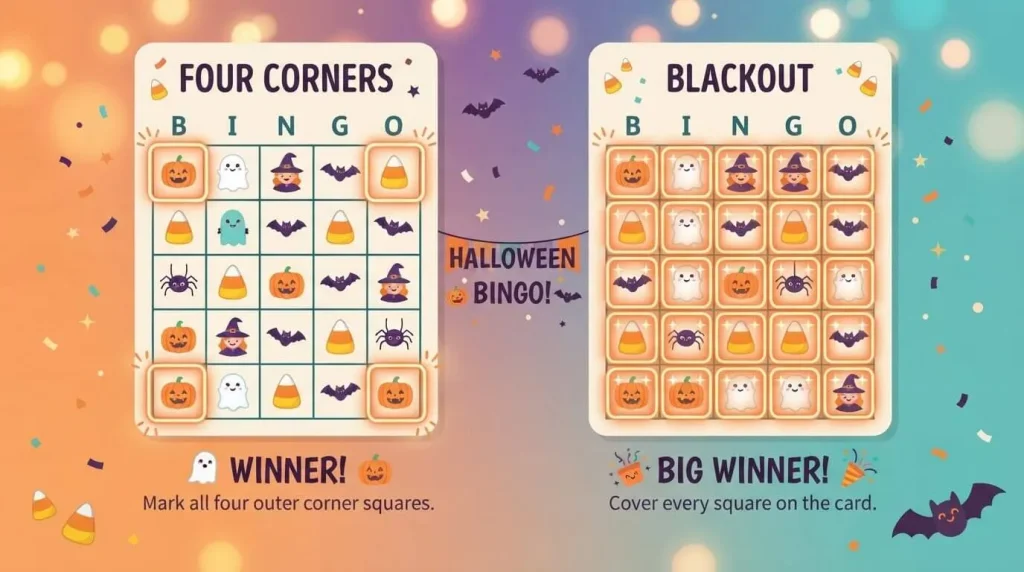 Fun Halloween bingo game variations four corners and blackout