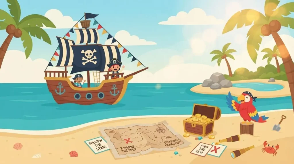 Pirate treasure map hunt and clue cards printable
