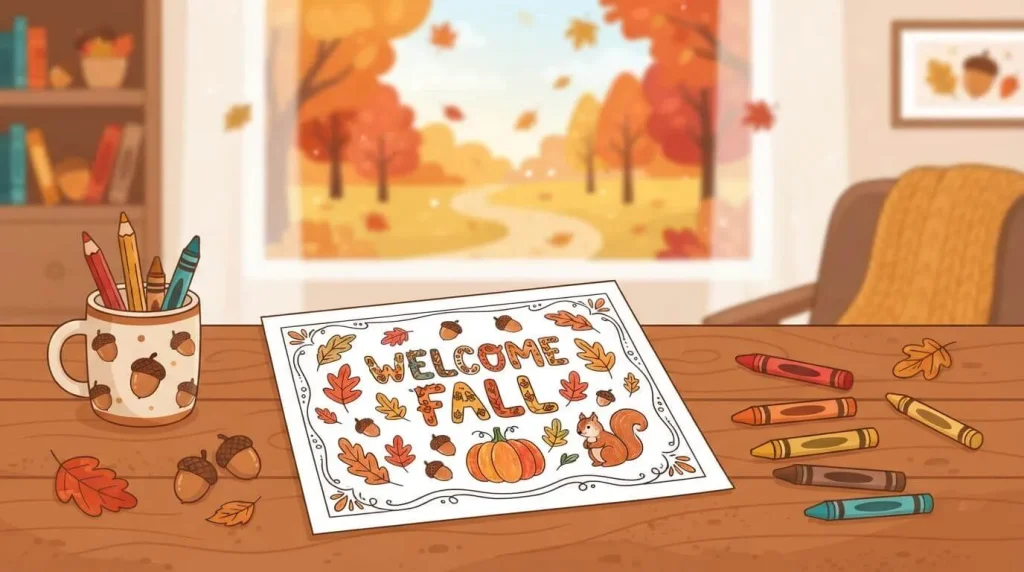 Welcome fall coloring page for kids
