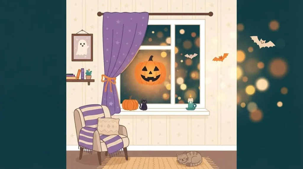 No candle glowing pumpkin window silhouette