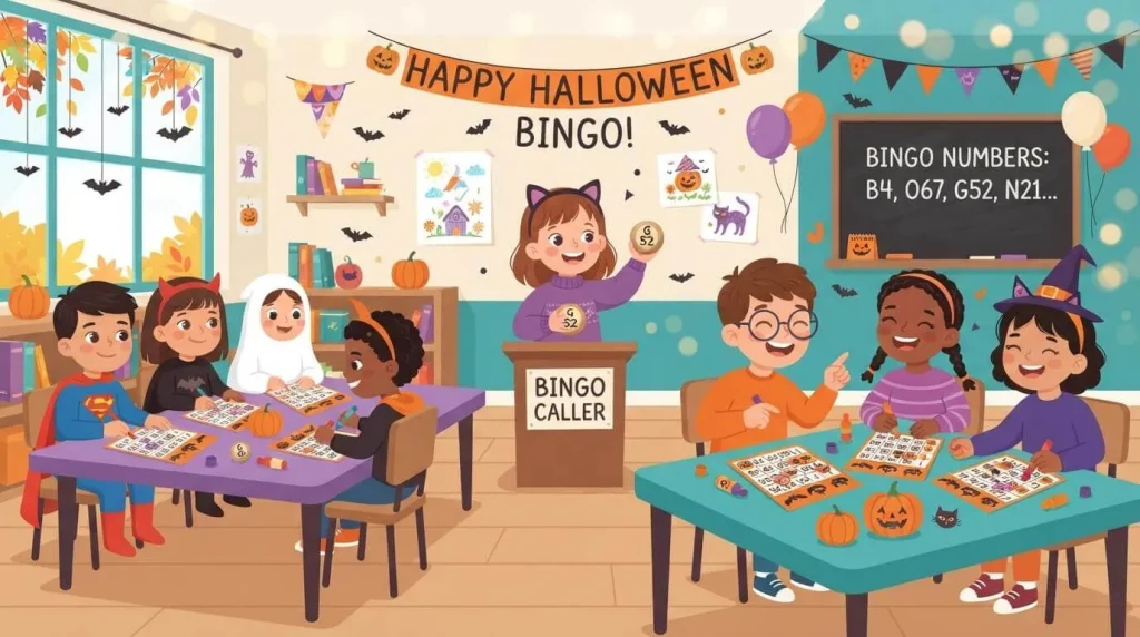 Classroom Halloween bingo played in small groups