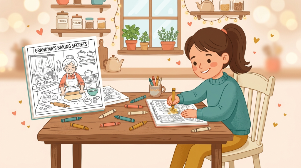 Detailed grandparents day coloring scene for older kids