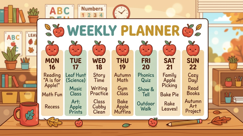 Teacher weekly plan using apple printables