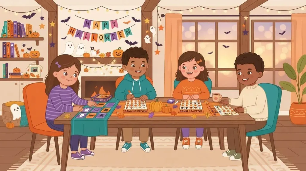 Wind down Halloween party games bingo and memory match