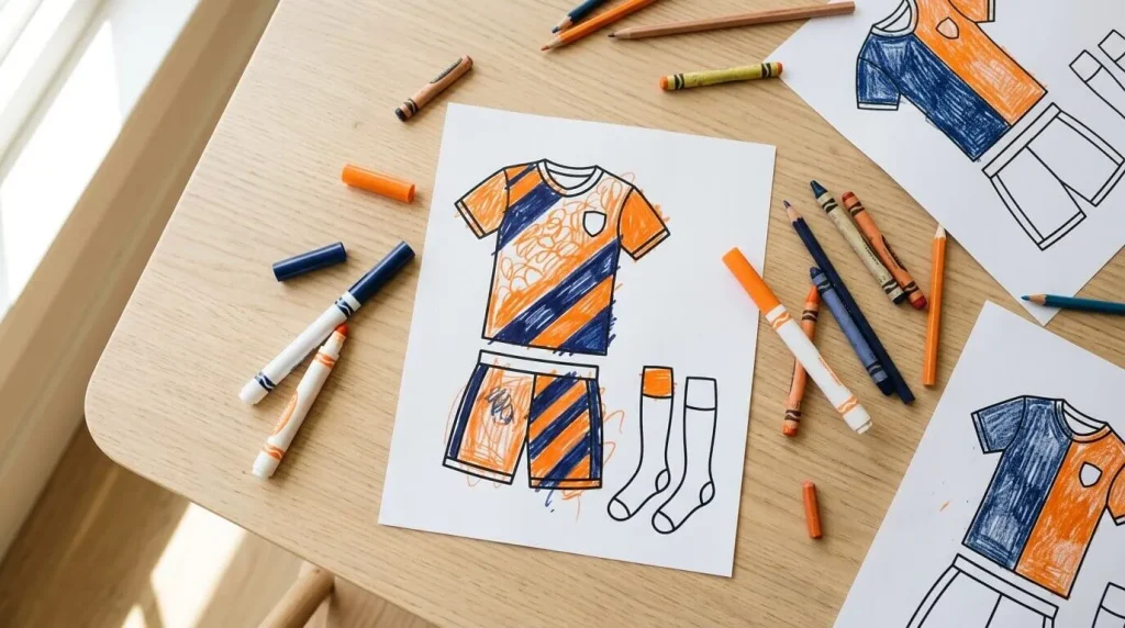 Soccer kit template with shirt, shorts and socks colored orange and navy