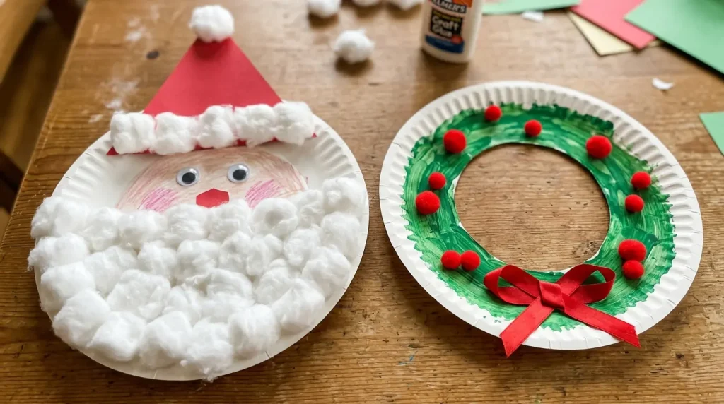 Paper plate Santa and paper plate wreath
