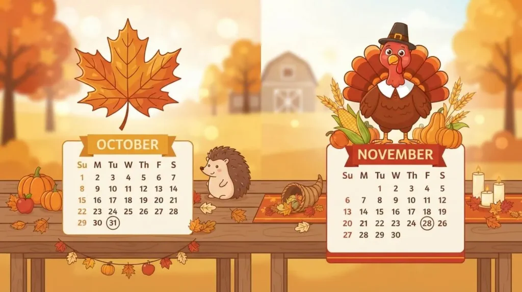 Canadian and US Thanksgiving coloring pages for both dates
