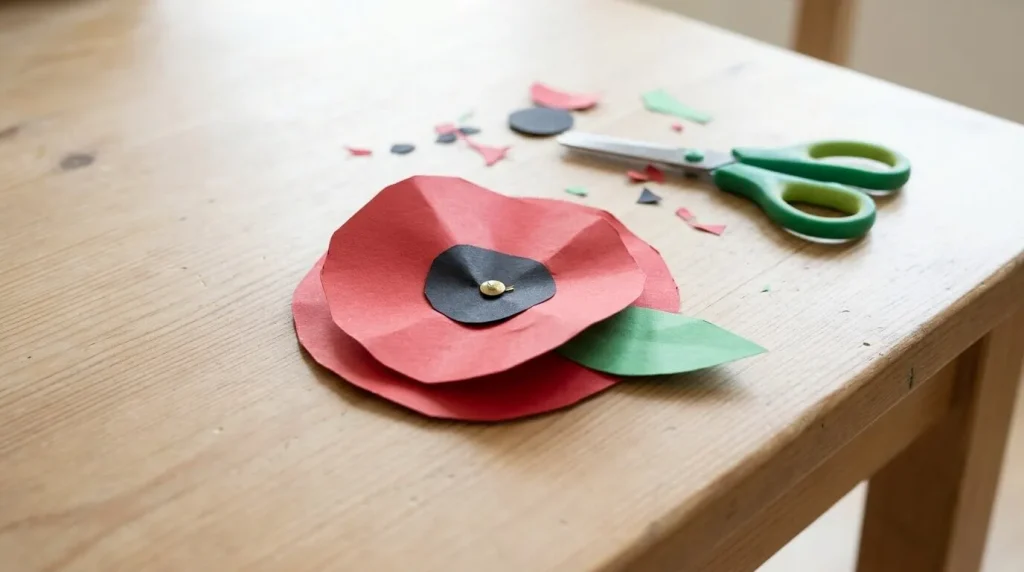 Layered paper poppy held together with a split pin