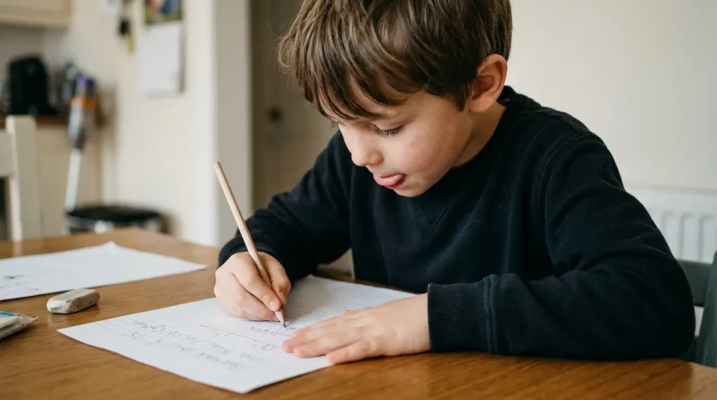 Child writing a letter to Santa on handwriting lines