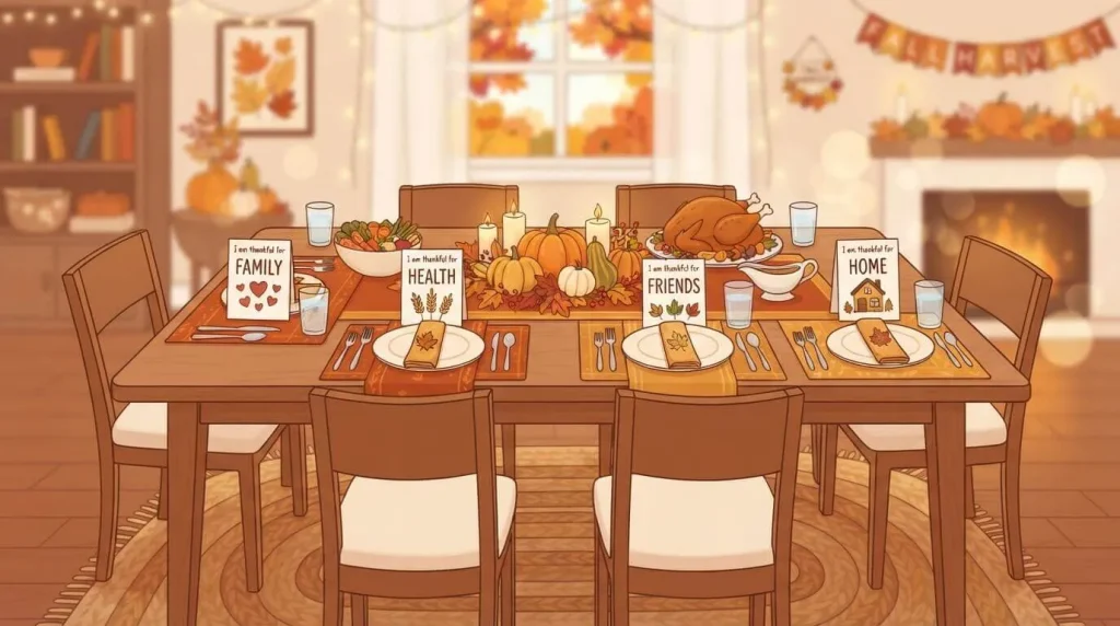 Thankful place settings made from Thanksgiving coloring pages
