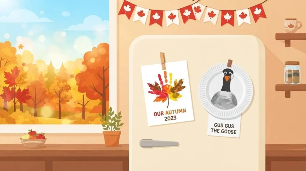 Maple leaf handprint and paper plate Canada goose crafts
