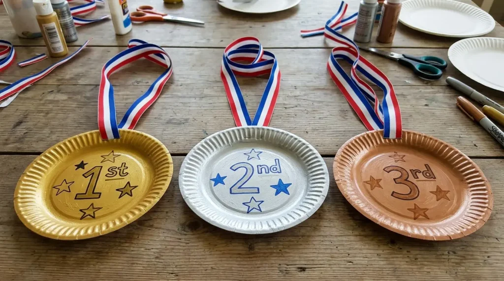  Gold, silver and bronze paper plate soccer medals
