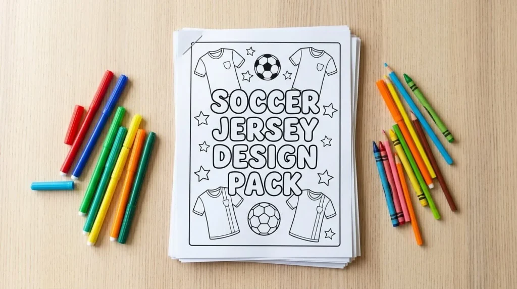Free soccer jersey template PDF pack, printed and stapled