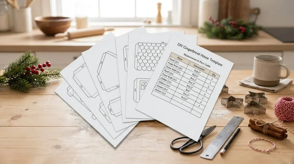 Free gingerbread house template PDF pages with measurements