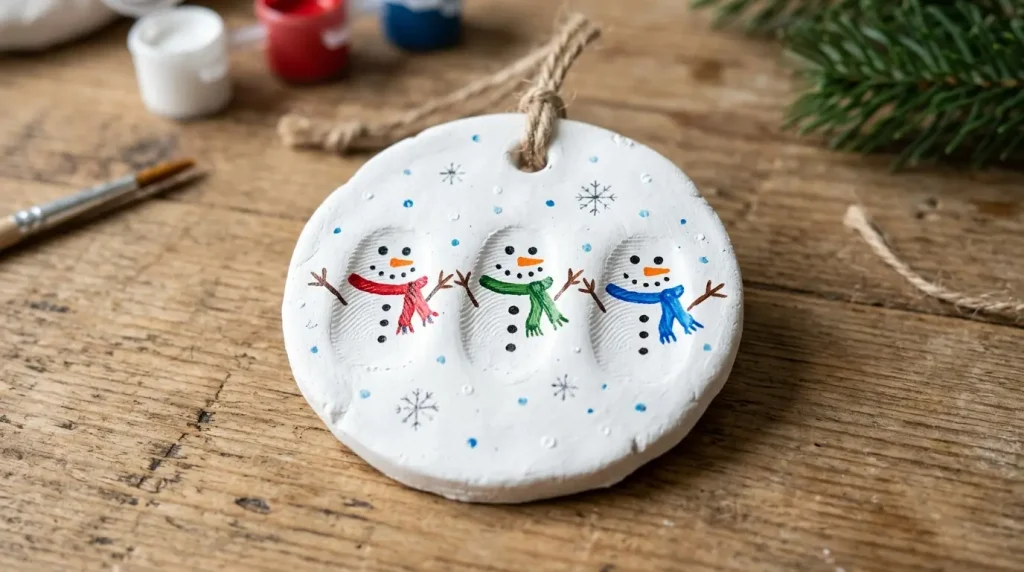Clay thumbprint snowman ornament