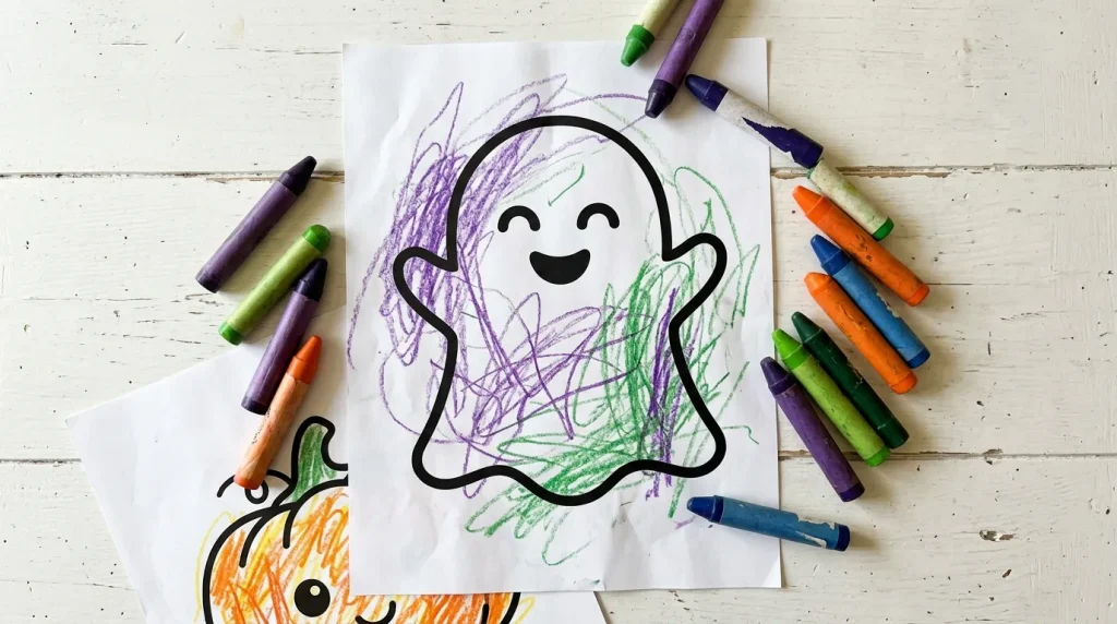 Easy ghost coloring pages for toddlers with thick outlines