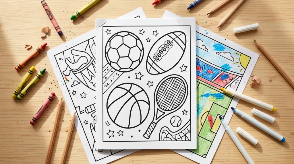 Free sports coloring pages PDF, printed and stapled
