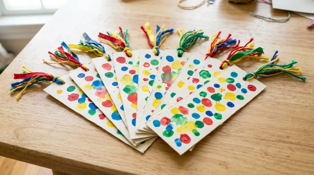 Handmade spotty bookmarks with ribbon tassels