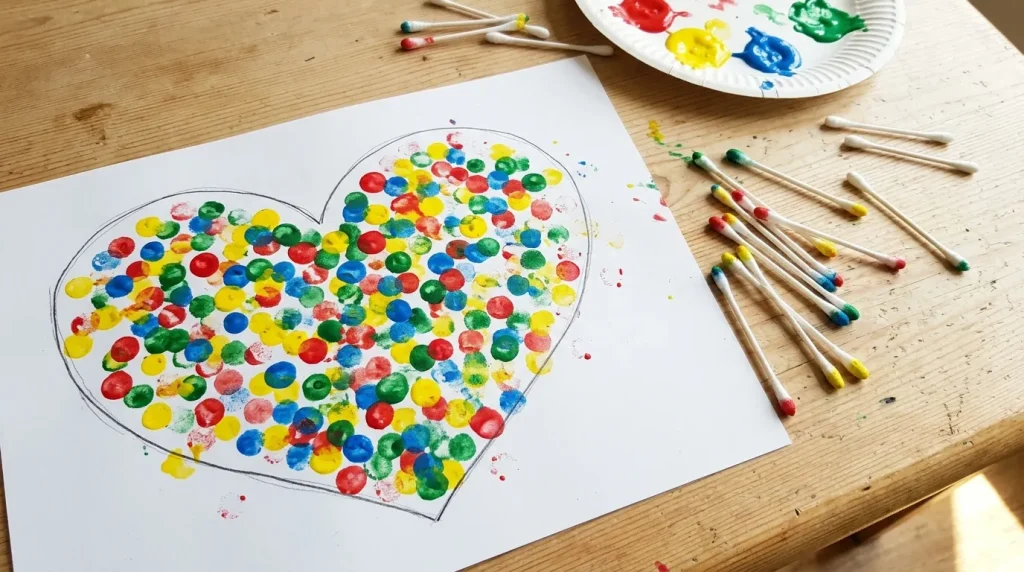 Heart shape filled with cotton bud dot painting