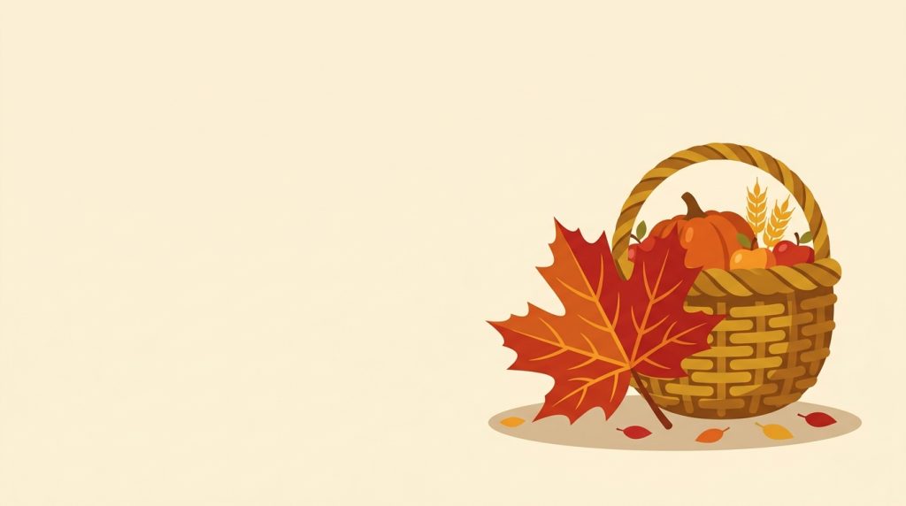Maple leaf and harvest basket with clear space around them