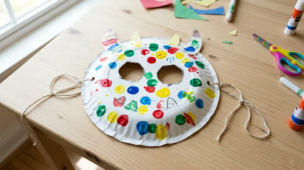 Paper spotty monster mask with string ties