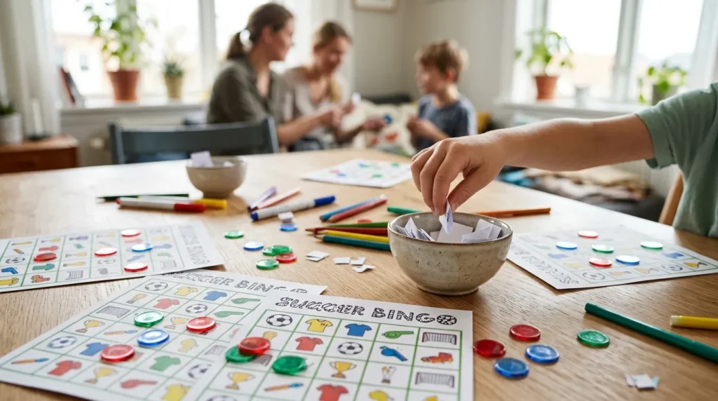 Picture bingo calling slips in a bowl