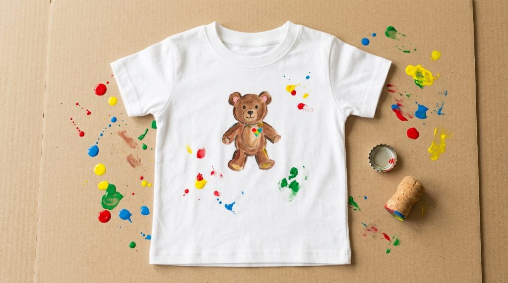 Plain t-shirt decorated with fabric paint spots for spotty day