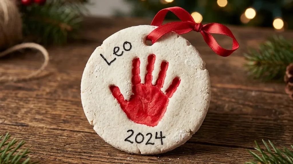 Salt dough handprint ornament with name and year